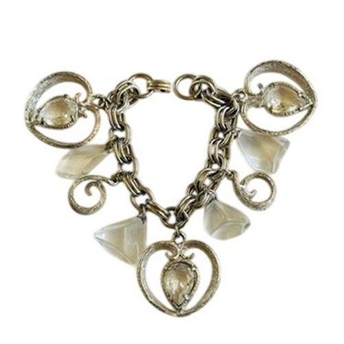 VTG Lucite Chunky Charm Bracelet beaded Dangle Silver Runway Swirl Italy rare 7