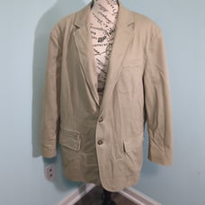 LL Bean Sport Coat Blazer Mens 46 Regular Khaki Padded Shoulders Pockets Cotton