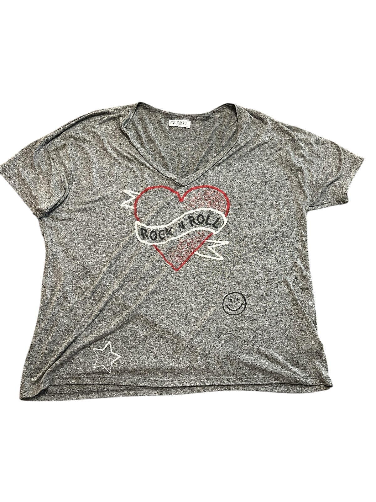 Lauren Moshi Grey Rock N Roll V-neck Tshirt Size M