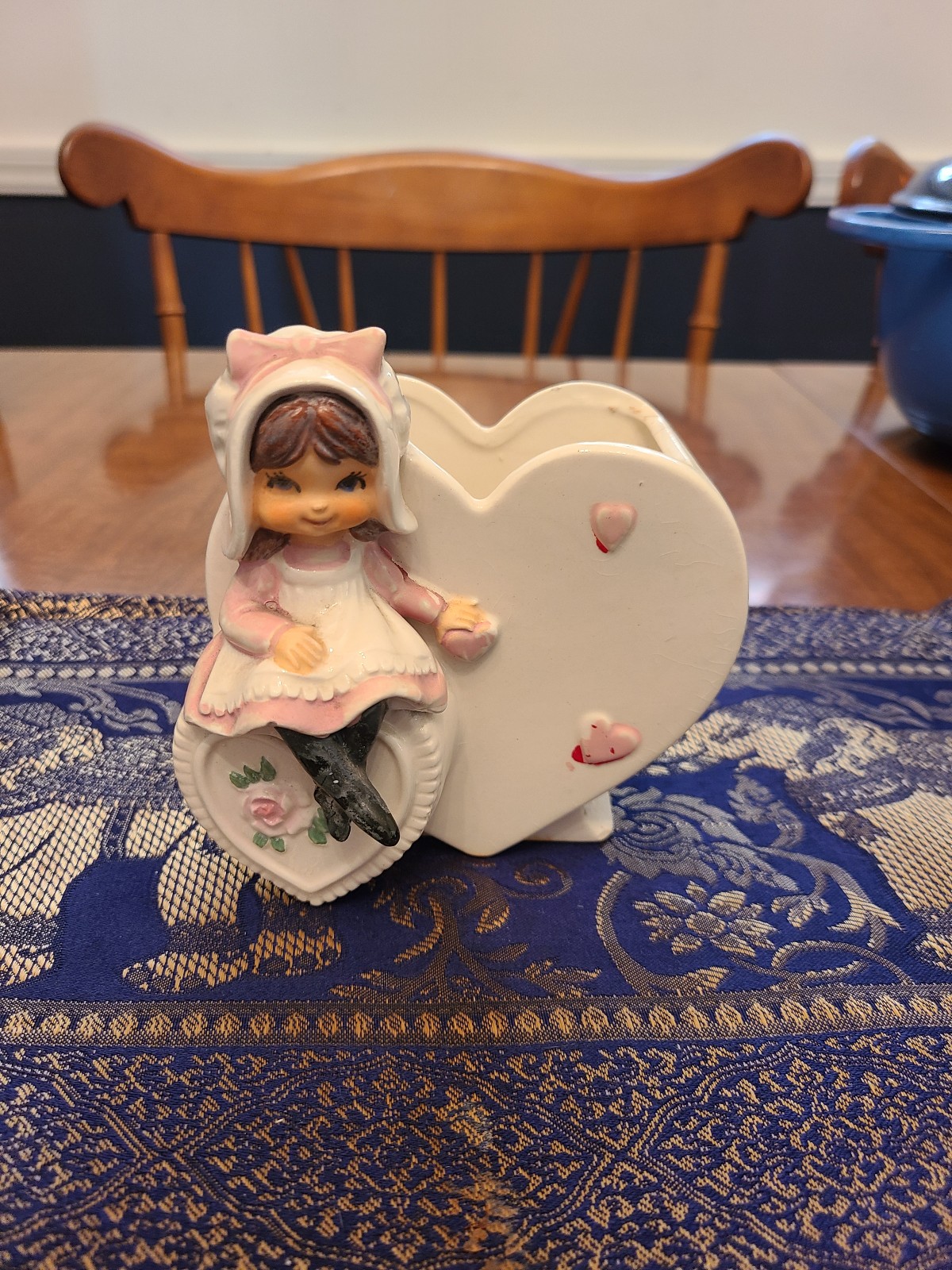Vintage Lefton China Girl with Hearts Vase