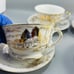 Vintage Japan Kutani Gold Mt. Fuji Mountain Village Teacup and Saucer Set of 4