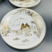 Vintage Japan Kutani Gold Mt. Fuji Mountain Village Teacup and Saucer Set of 4