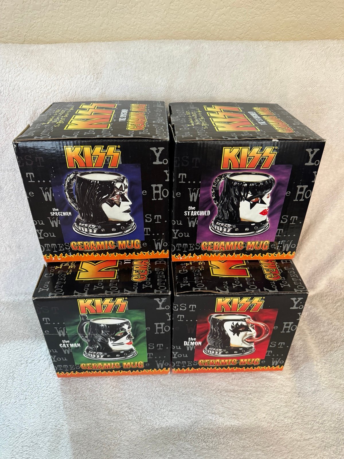 Kiss - Jumbo Ceramic Mugs By Spencer Gifts 2003 New In Box Gene Paul Ace Peter