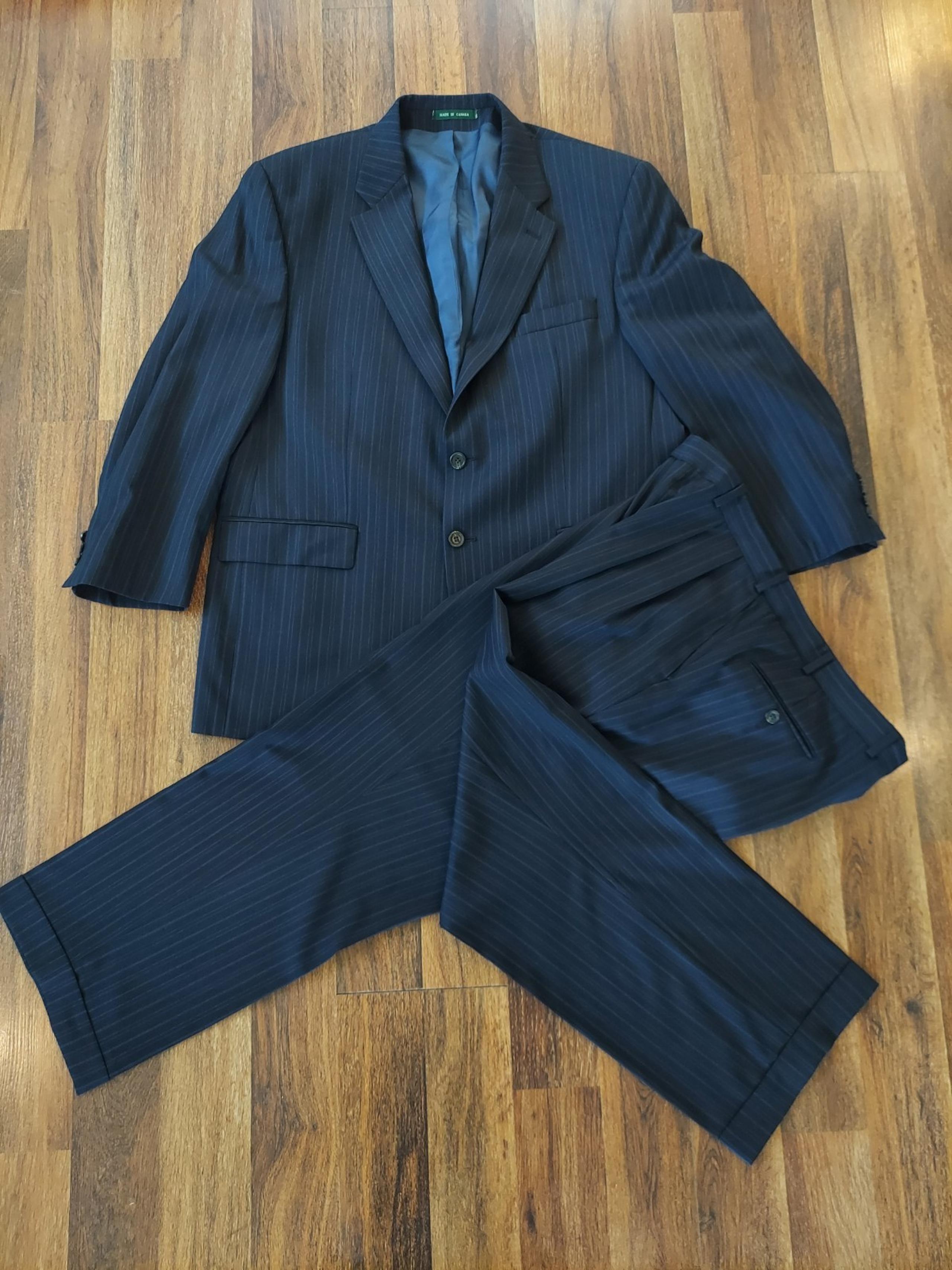 Lauren Ralph Lauren Wool Suit Mens 44R Navy Blue Pinstripe Matching Pants 37x28