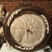 Zipp 404 aero tubular 18 bladed spoke front wheel with like new conti tire