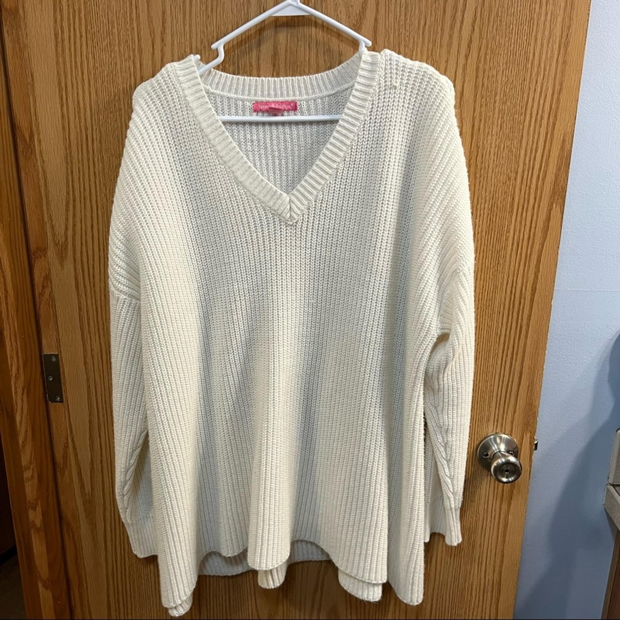 Woman Within Chunky White V-Neck Sweater Size 1X / 22 - 24