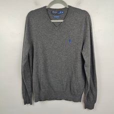 Vintage Polo Ralph Lauren Merino Wool Sweater Mens Medium Gray V-Neck Preppy