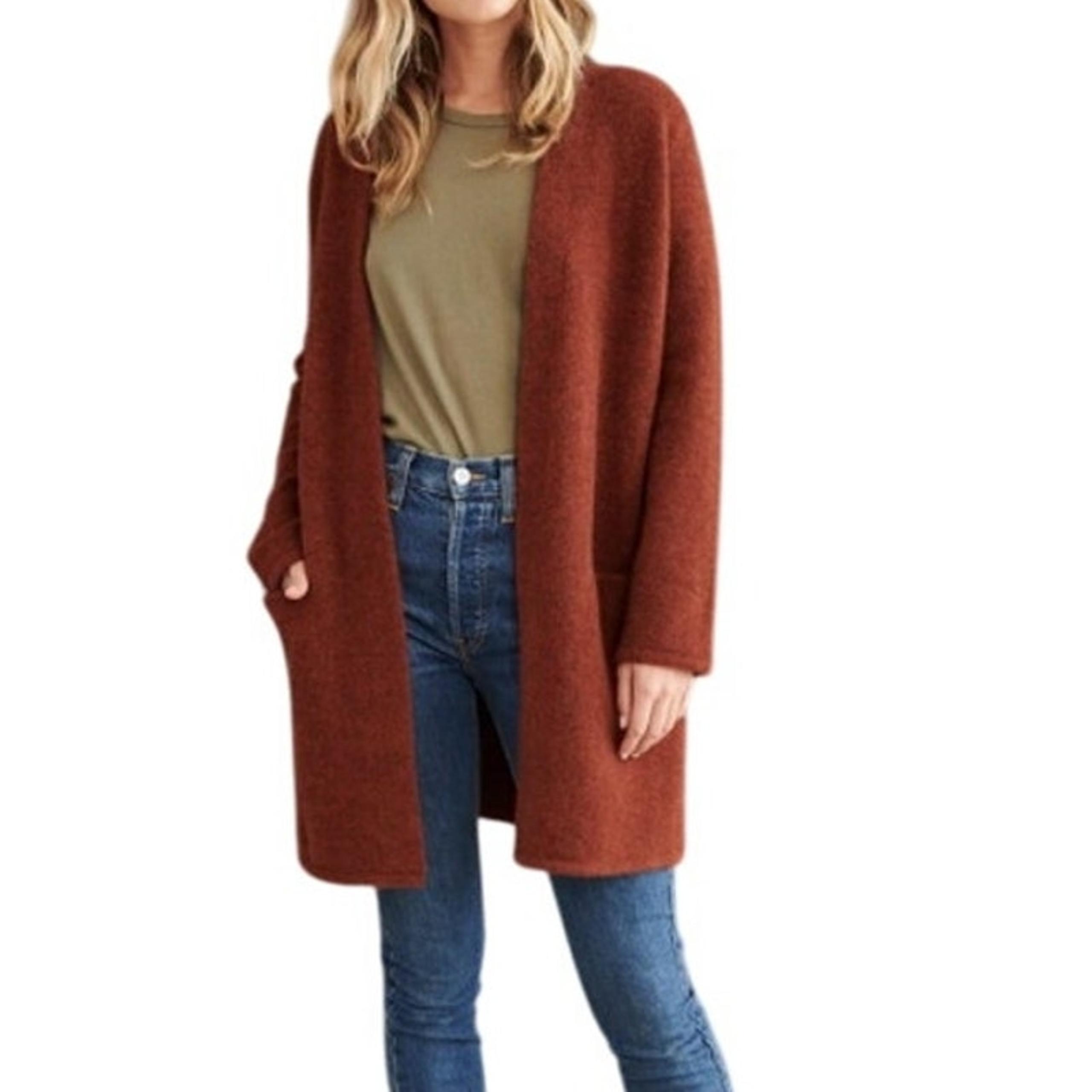 Jenni Kayne Sweater Coat Cardigan Size XS Rust Merino Wool Yak Quiet Luxury