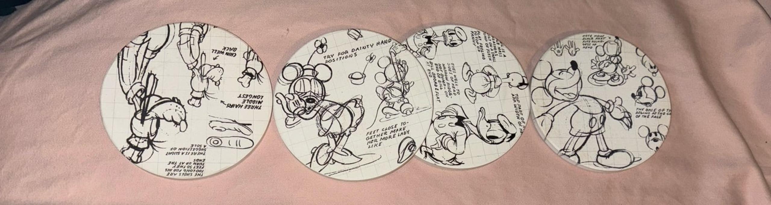 Disney Sketch Book Set of 4 Coasters Mickey & Friends Cork Back