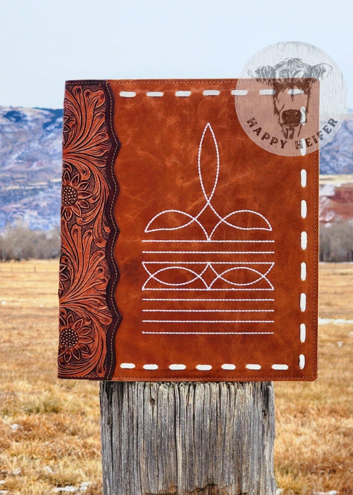 Boot-Stitch and tooled leather portfolio NWOT