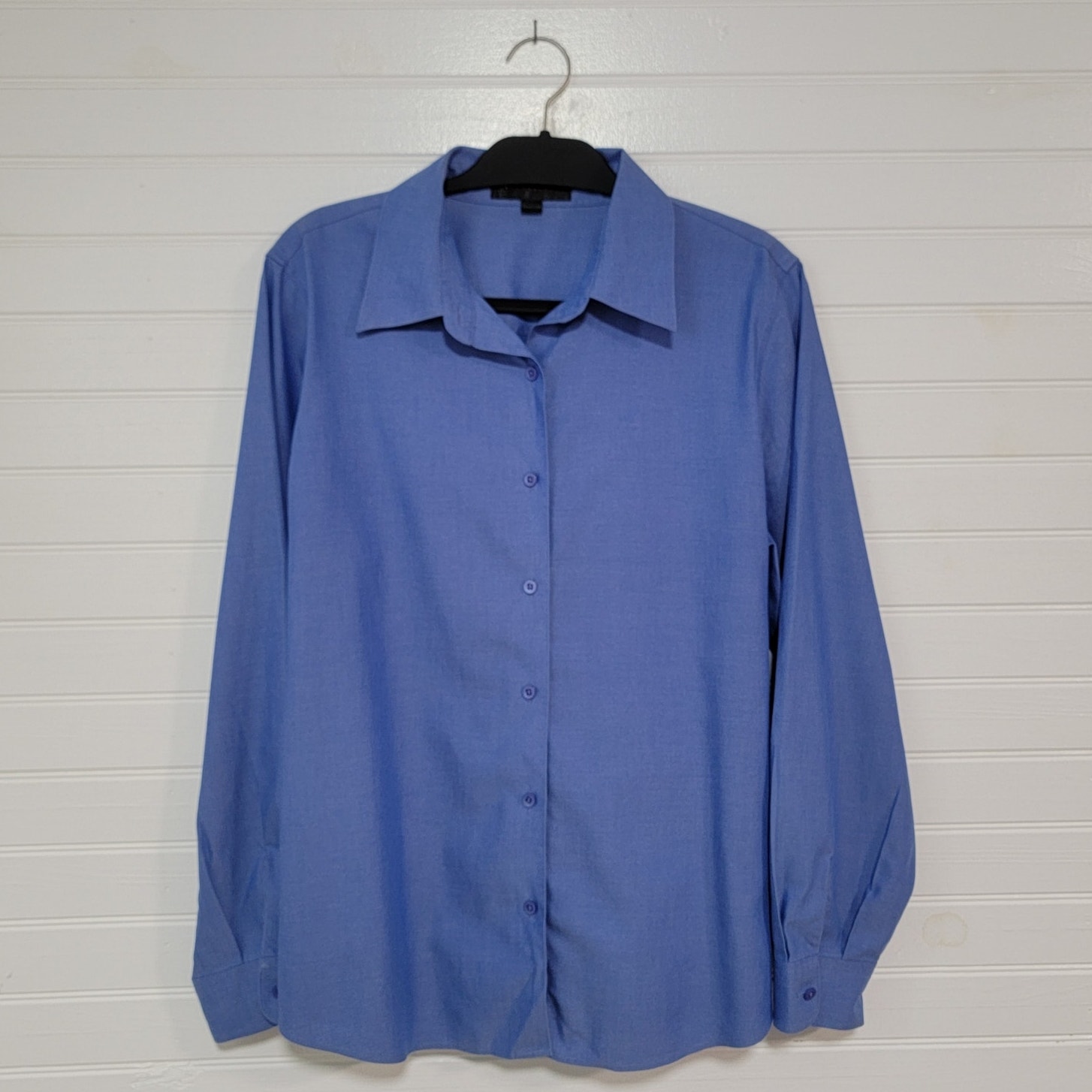 Nina McLemore Womens Size 14 Button Up Shirt Long Sleeve Blue Iridescent Cotton
