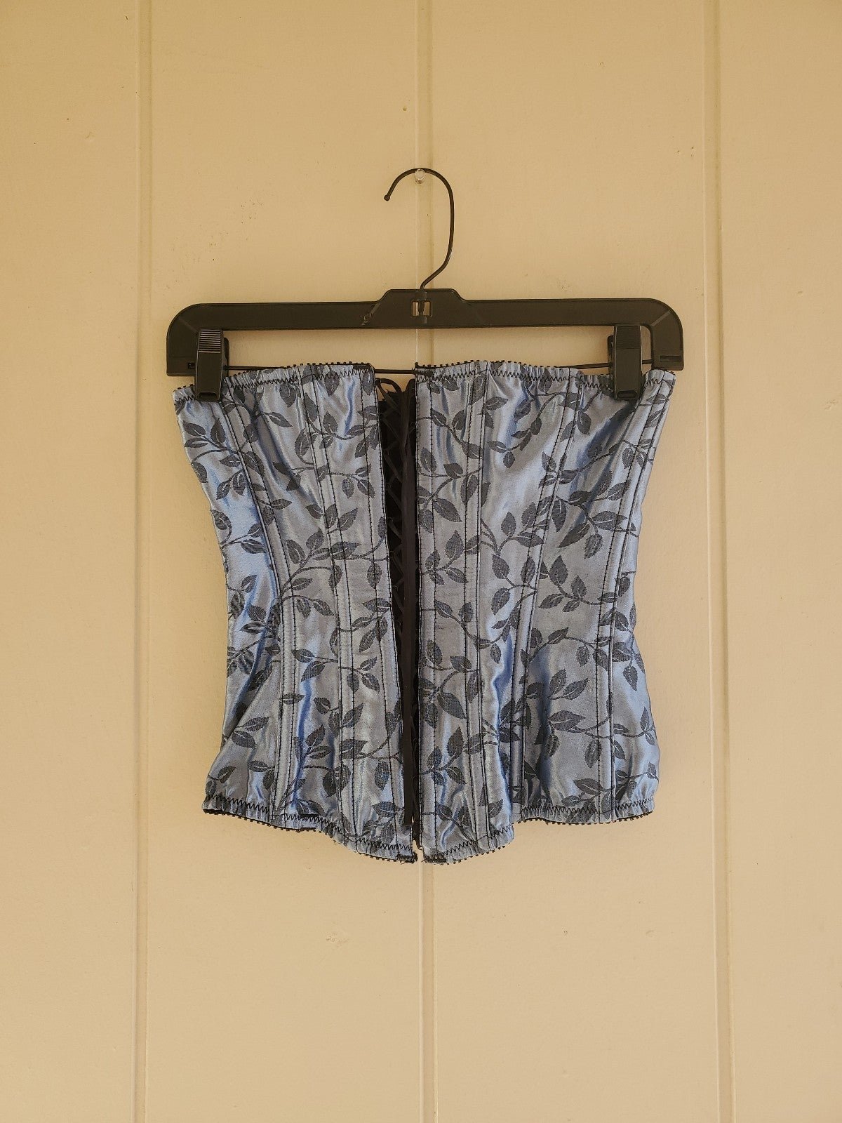 VTG Victoria's Secret rare blue satin floral Boned jacquard lace up corset Small