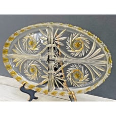 Vintage Mikasa Walther STAR PINWHEEL Oval Divided Tray Clear W/ Yellow Accents