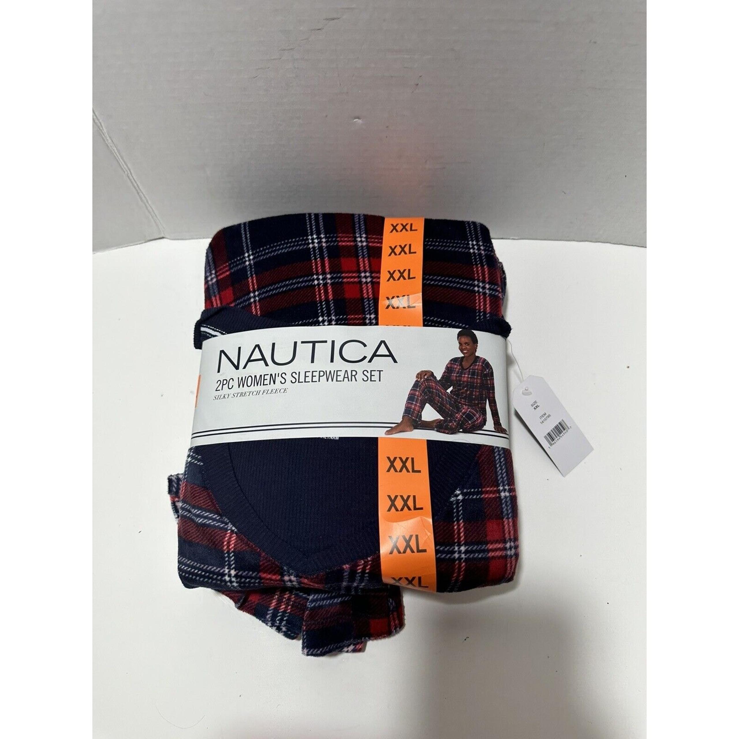 Nautica Silky Fleece Pajama Sleepwear Set Women's 2XL Plaid Red & Blue 2 Piece