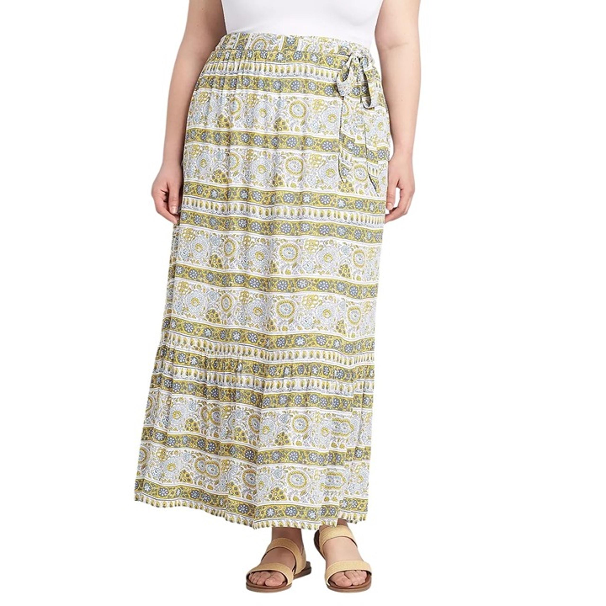 Lane Bryant Tiered Maxi Skirt Jodie Woodblock Yellow Size 18/20 Boho Coastal