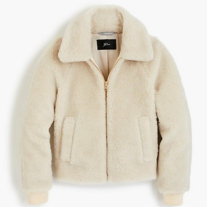 J.Crew Cream Fleece Faux Bomber Jacket Coat Size 16 (XL, Plus 0x)