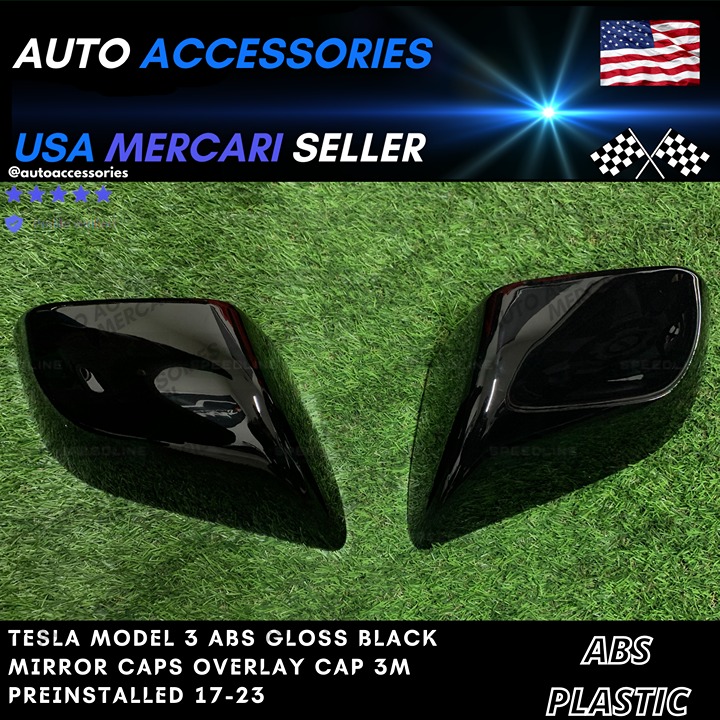 New Tesla Model 3 ABS Gloss Black Mirror Caps Overlay Cap 3M Preinstalled 17-23