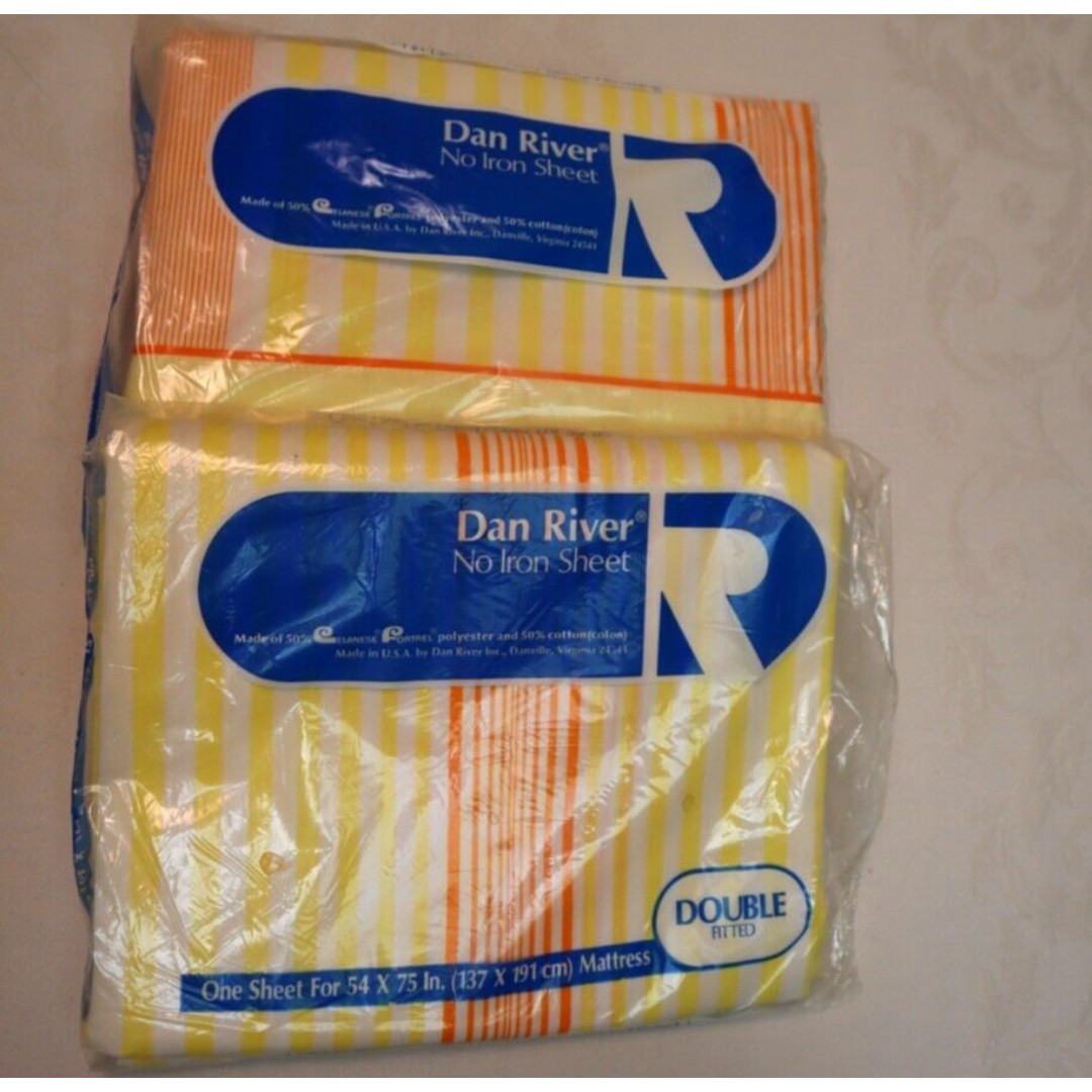 Vintage Dan River Sheet Set Yellow Orange Stripe NOS in Pkg