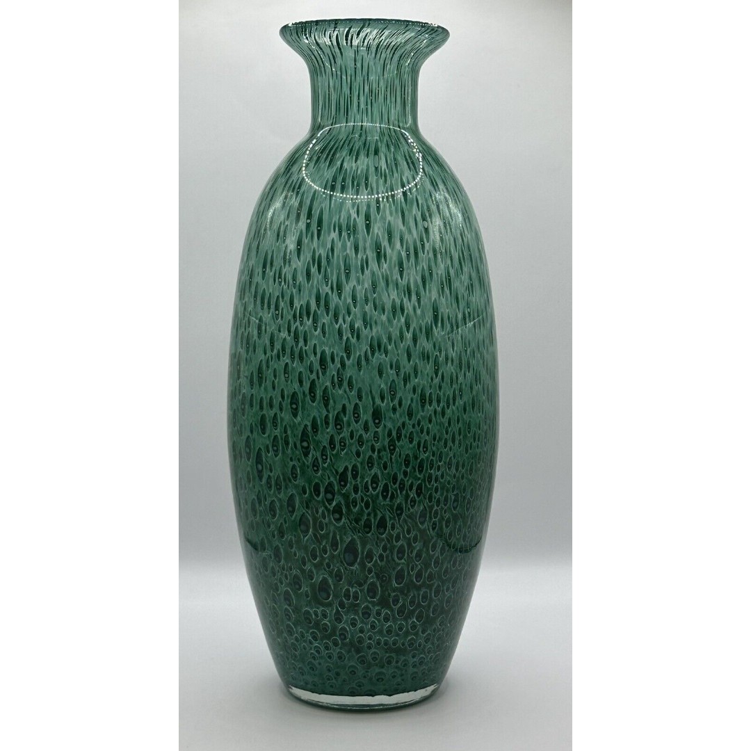 Hand Blown Studio Art Glass Vase Peacock Vase Green Blue Vase
