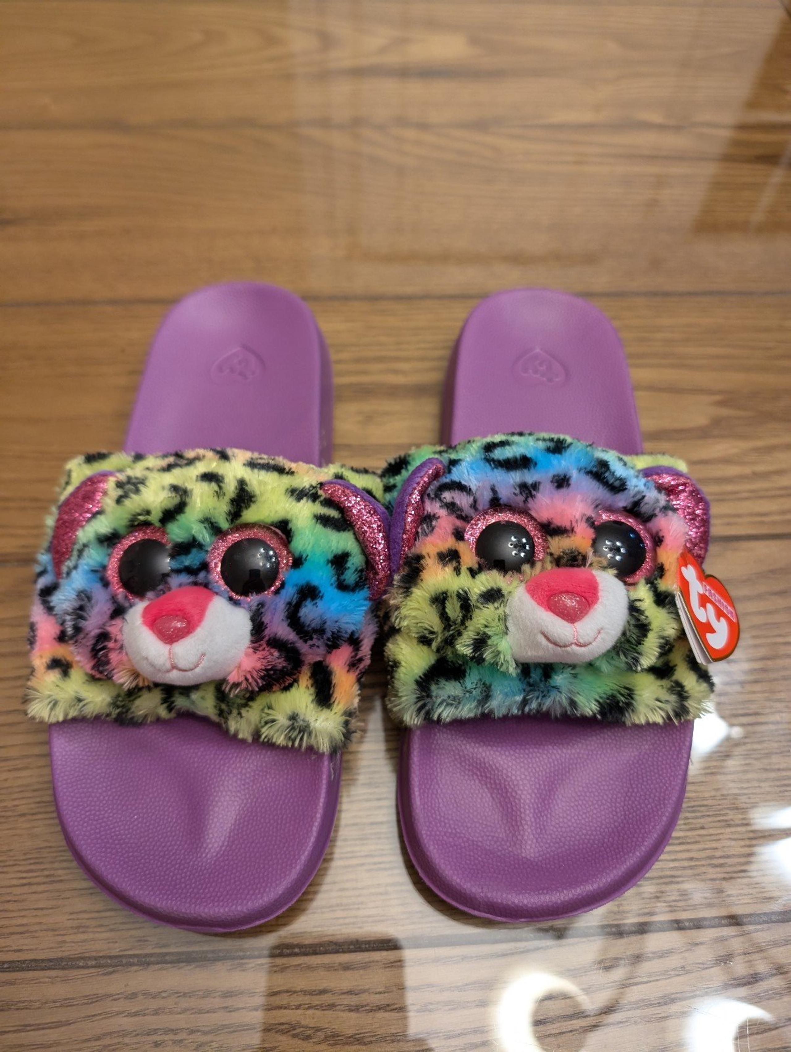 TY Beanie Boo Slides Shoes Girls Size (4-6) Purple Dotty Rainbow Leopard Cheetah