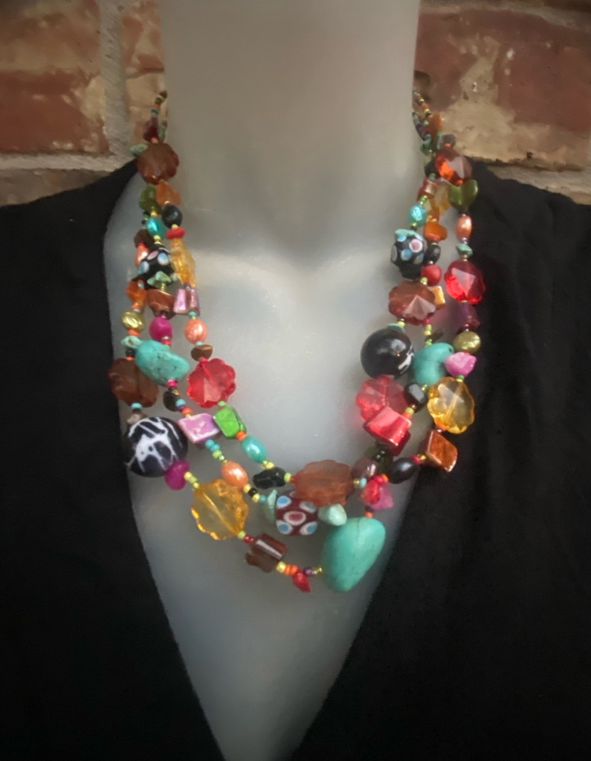 Fruit Salad Necklace - Boho - Bohemian - Turquoise Venetian Crystals Handmade