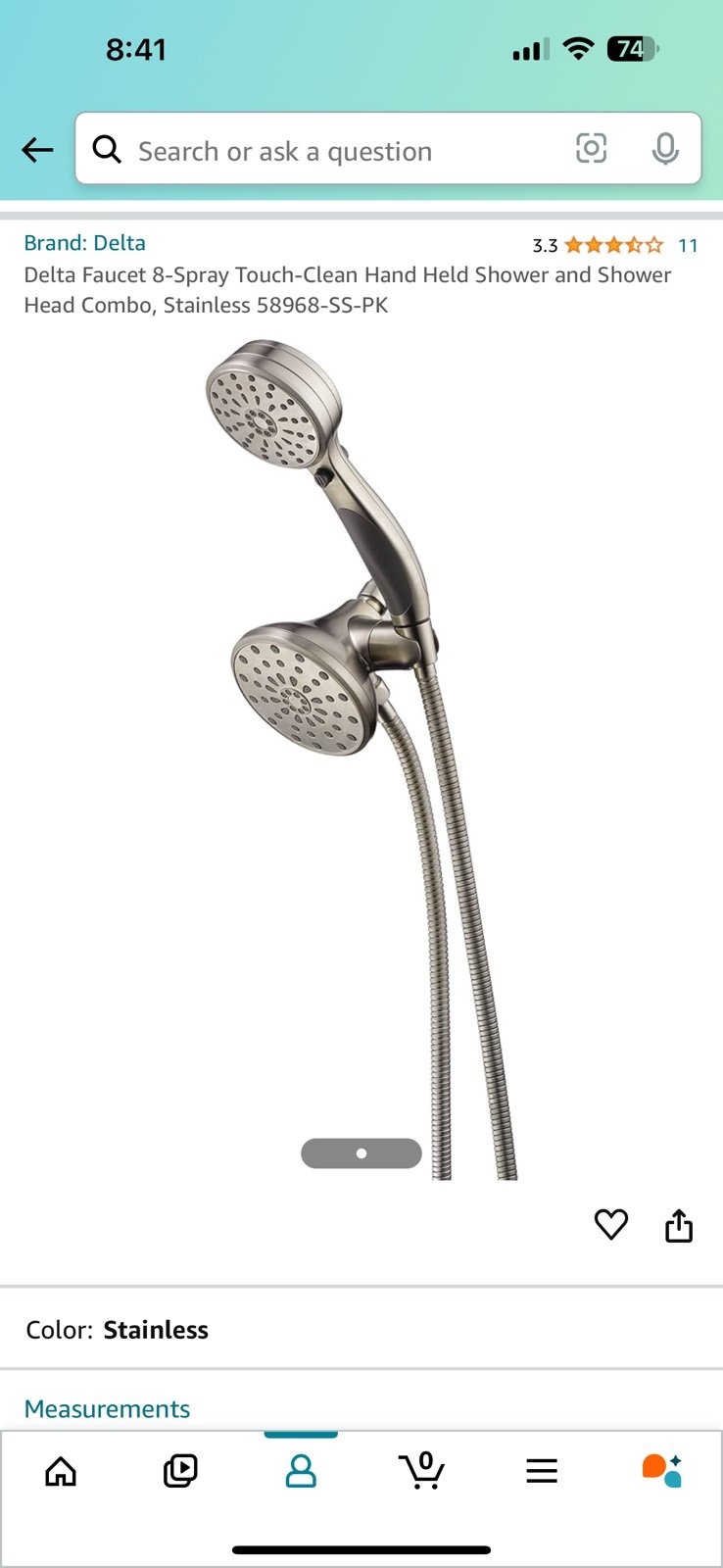 Delta Faucet 8-Spray Touch-Clean Hand Held Shower and Shower Head 58968-SS-PK