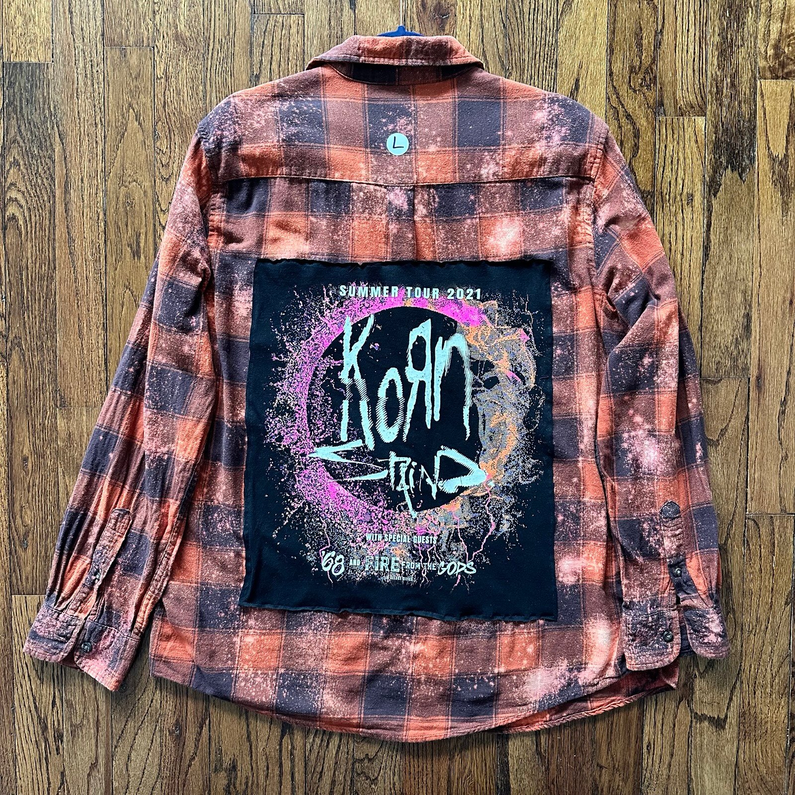 Custom Korn Metal Band Flannel Large | Summer Tour Unisex Back patch