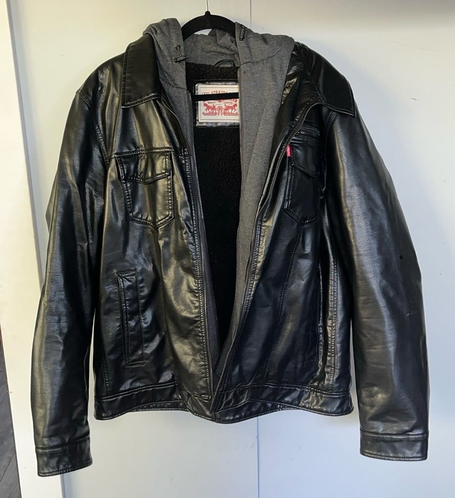 Vintage Levi Strauss Faux Leather Hooded Sherpa Lined Jacket