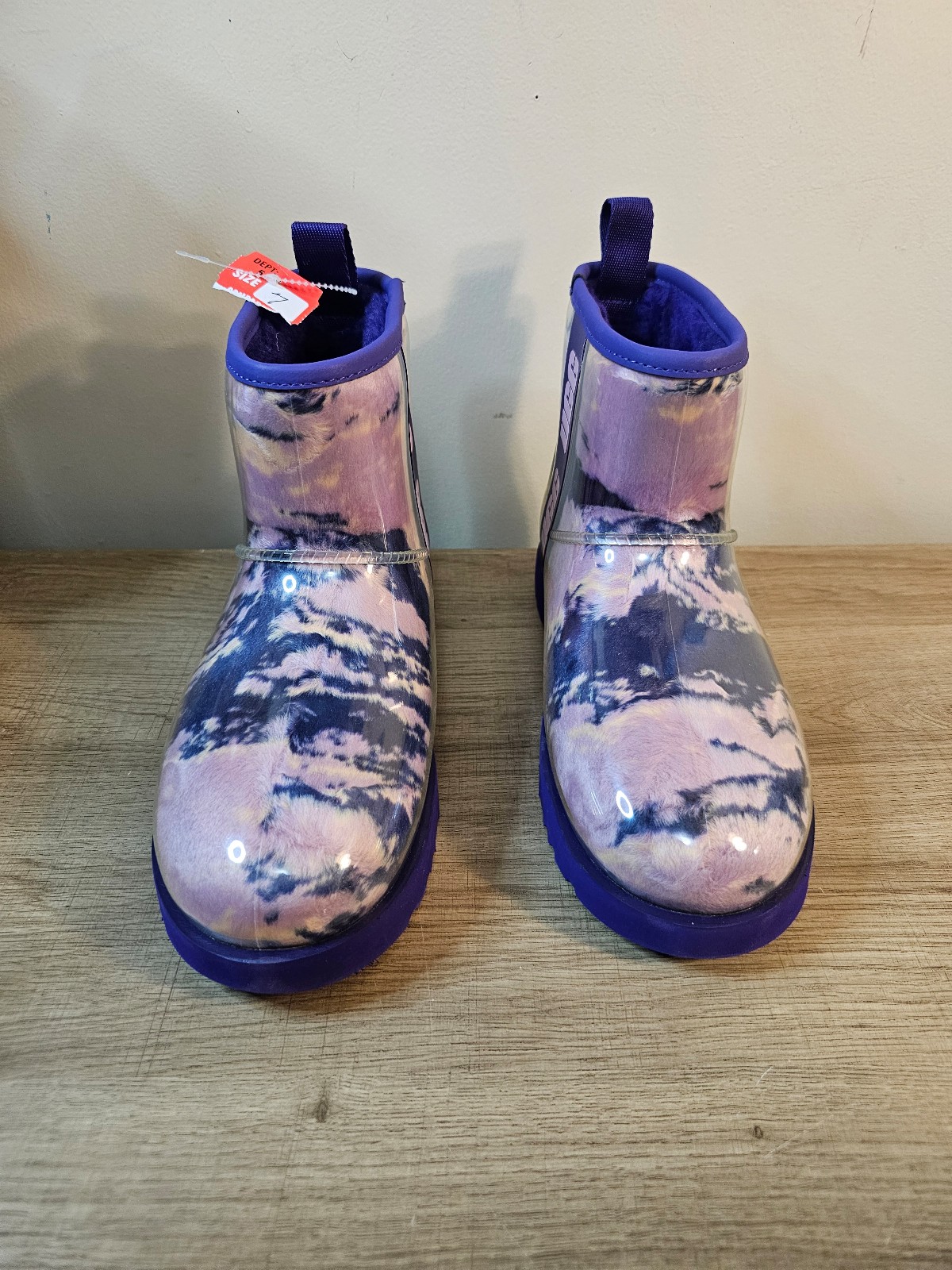UGG CLASSIC CLEAR MINI TIE DYE VIOLET NIGHT WATERPROOF FUR BOOT