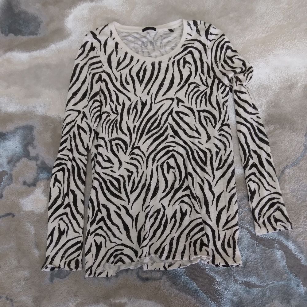 ATM Anthony Thomas MelilloZebra-Print Long-Sleeve Washed Crewneck Top