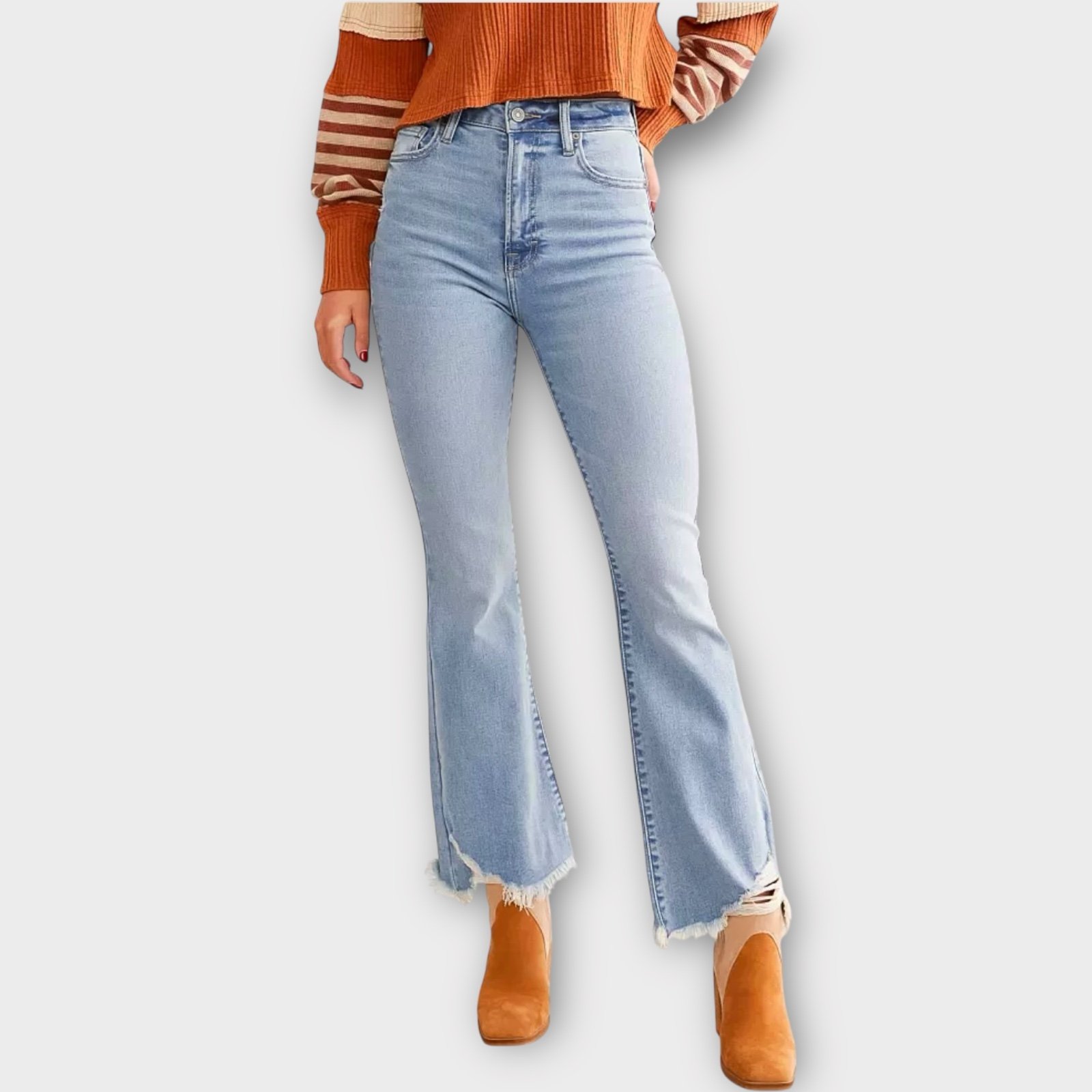 HIDDEN Happi Cropped Flare Stretch Jeans 29 Light Wash High Rise Raw Hem NWT