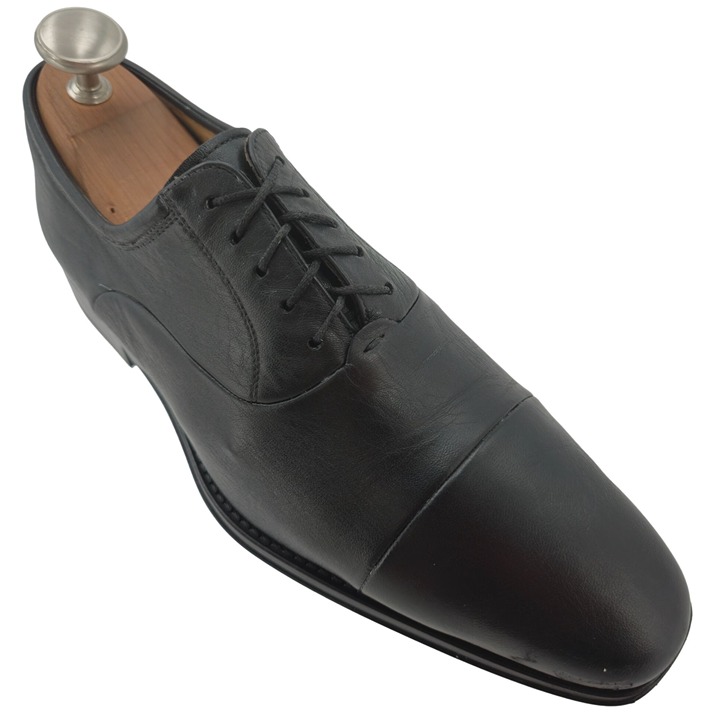 Magnanni Spain Men's 8.5 Black Nappa Leather Classic Cap-Toe Dress Shoes Oxfords