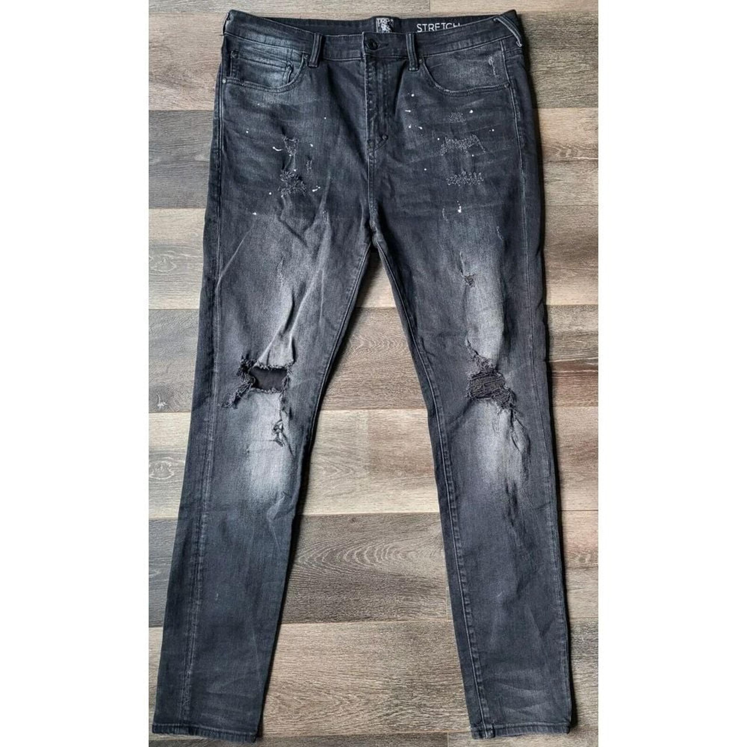 PRPS Mens Stretch Rip Repair Distressed Paint Splatter Black Jeans Size 36
