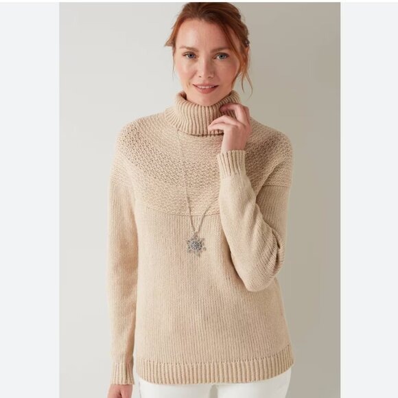 NWT J.Jill Townscape Turtleneck Sequin Inlay Sweater In DesertSand