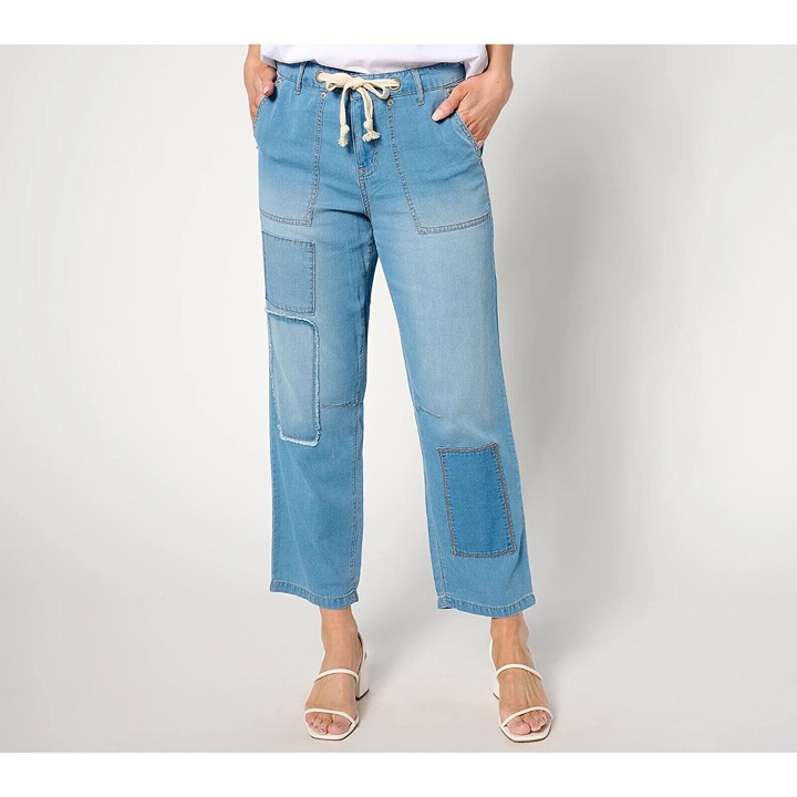 LOGO by Lori Goldstein Regular Straight Leg Ankle Pant light wash reg 12