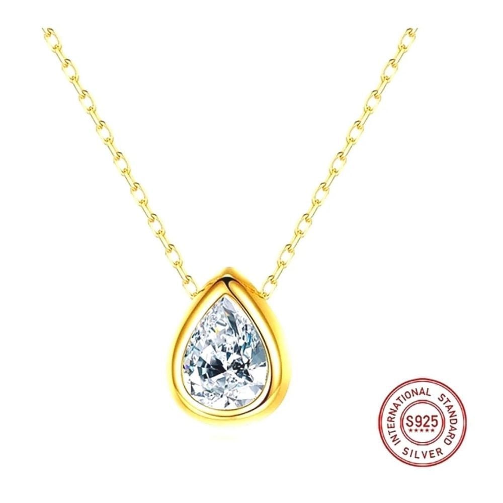 Gold Plated 925 Siimulated Teardrop Pendant Necklace, 16-18