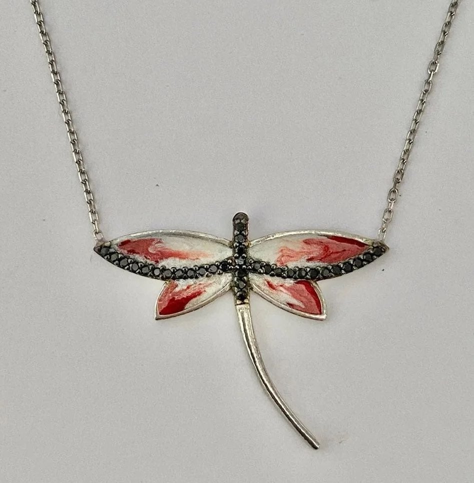 Hand made dragonfly 925 silver necklace