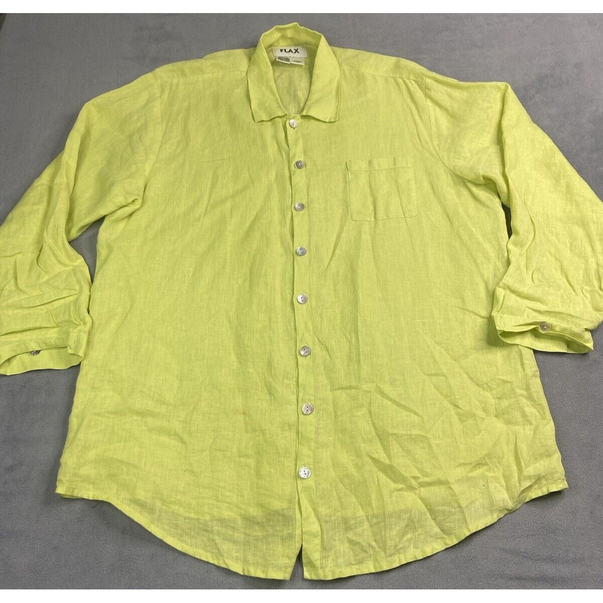 Flax Shirt Medium Yellow Linen Button Oversized Lagenlook Costal Minimalist