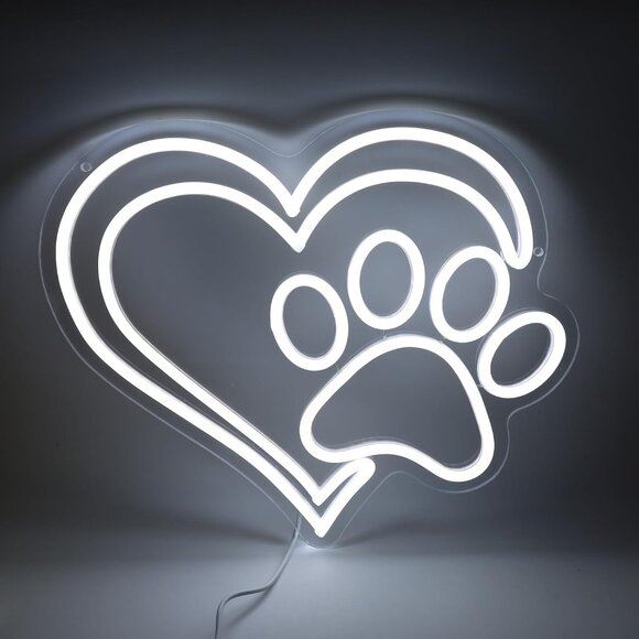 New LED Neon Dog Paw Print with Heart Light for Pet Room, Kids & Animal Decor