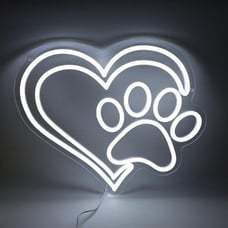 New LED Neon Dog Paw Print with Heart Light for Pet Room, Kids & Animal Decor