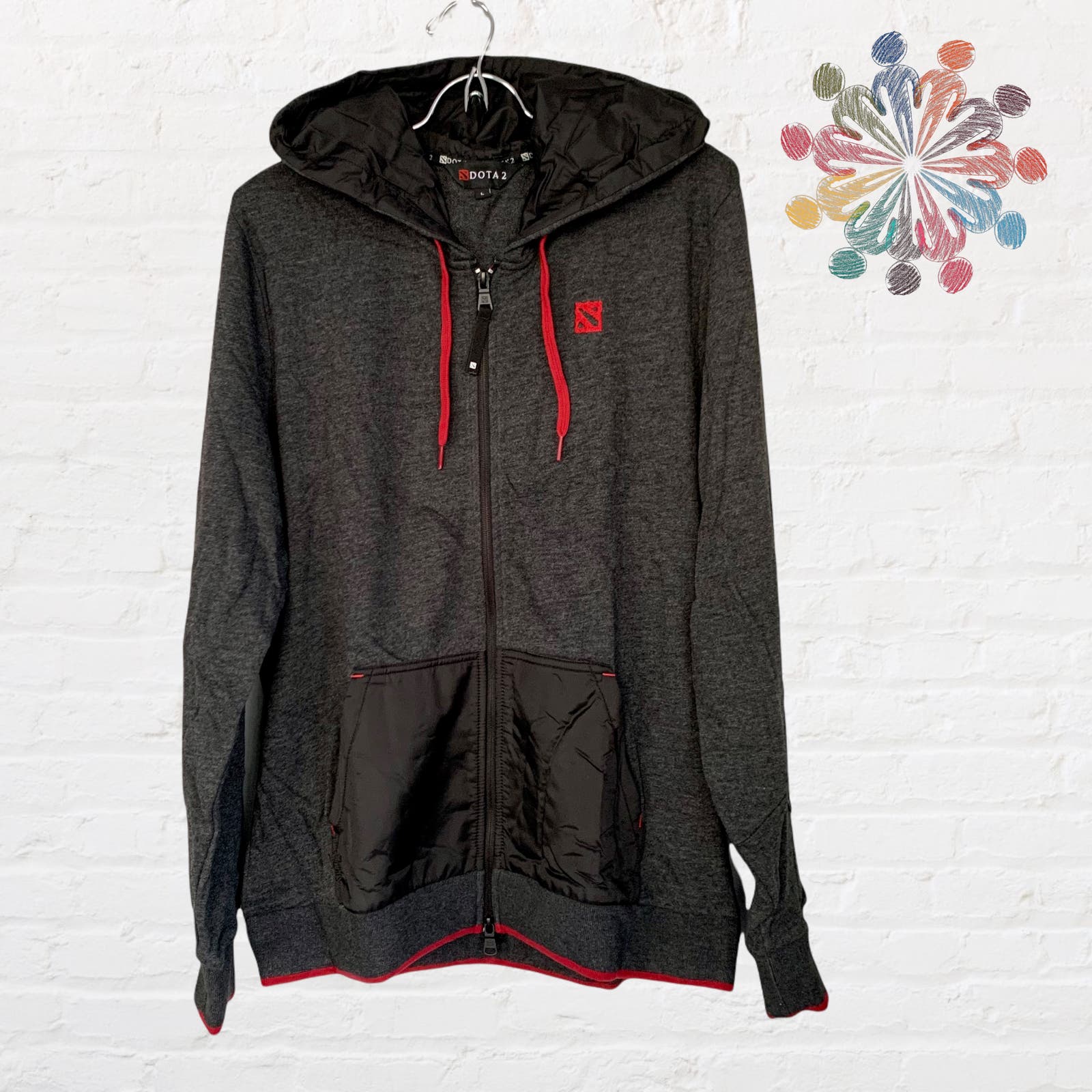 Dota 2 Contrast Piping Pocket Gaming Hoodie in Charcoal Size Large