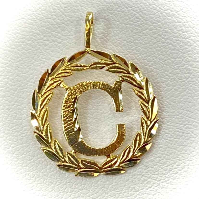 14K Solid Gold Initial Letter C Pendant