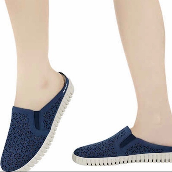 NWT JSPORT by Jambu Ladies' Floral Mule Easy Slip Comfy Contoured Navy Size 9