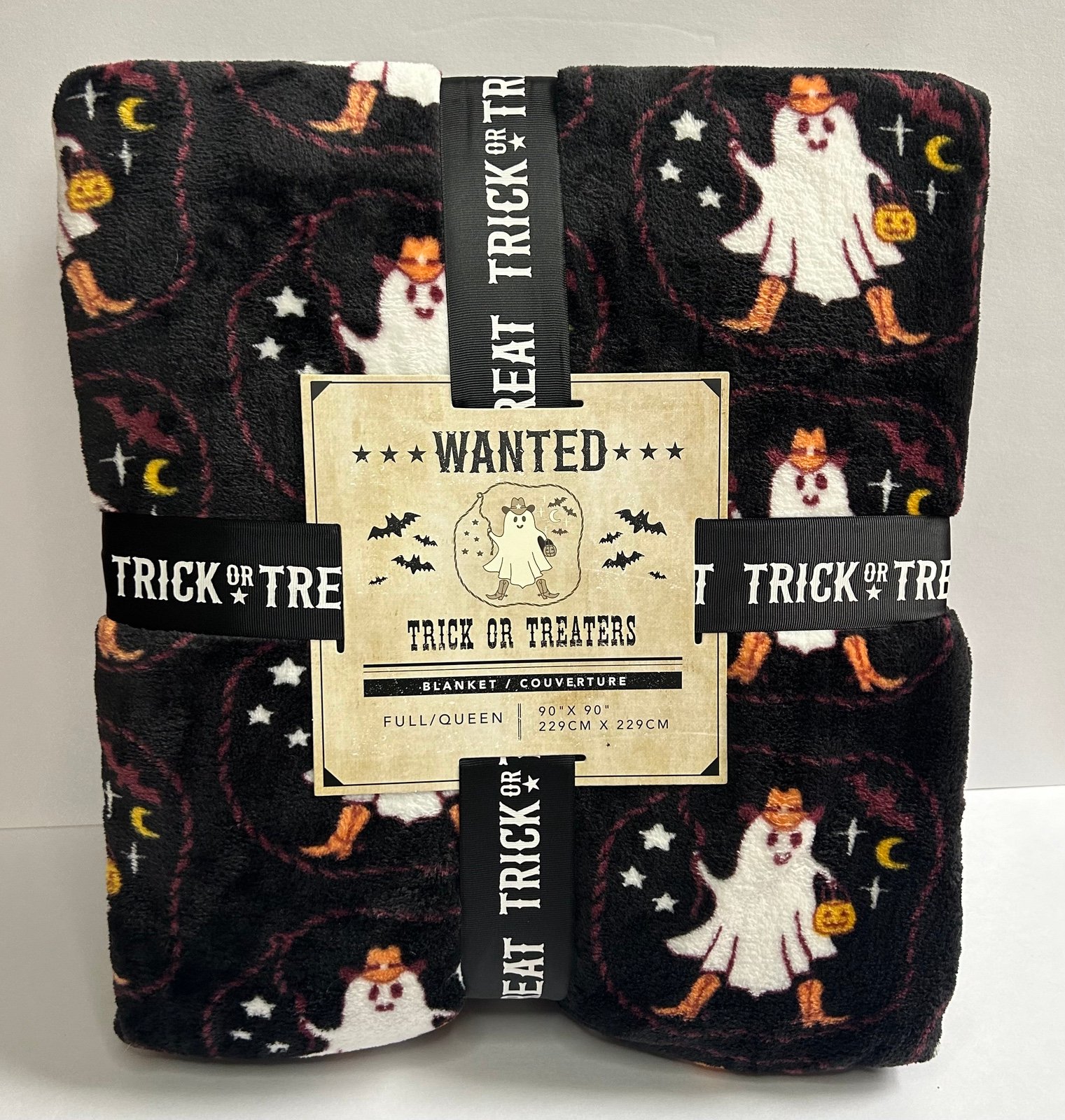 Wanted Trick or Treaters Viral Cowboy Full/Queen Ghost Halloween Blanket NEW