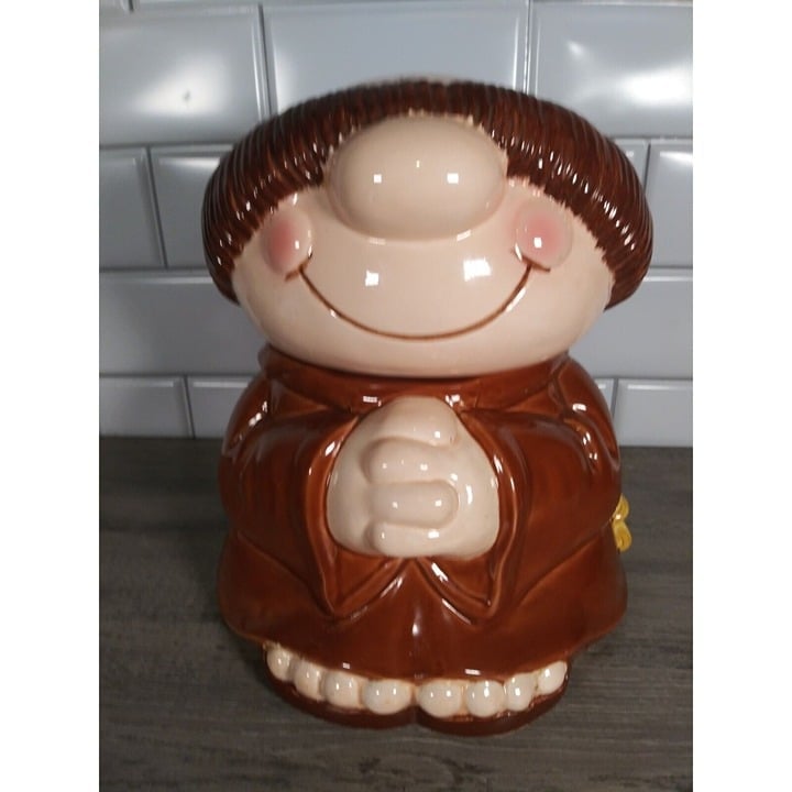 American Greetings Ceramic Cookie Jar Sherman on the Mount Monk Cartoon 1983
