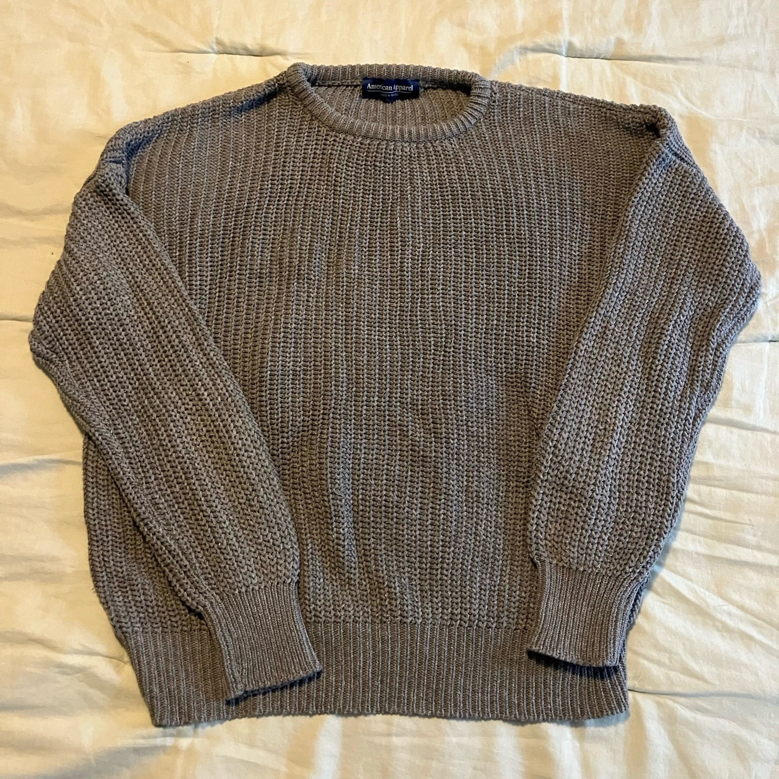 Vintage American Apparel Fisherman Sweater Gray Unisex Crewneck Y2K Retro USA