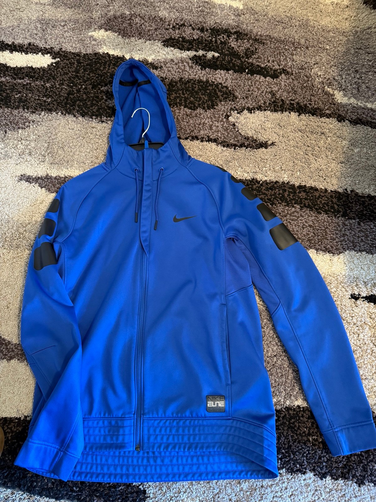 Nike Elite Therma Fit Basketball Hoodie Blue Black Full Zipper Men’s Med