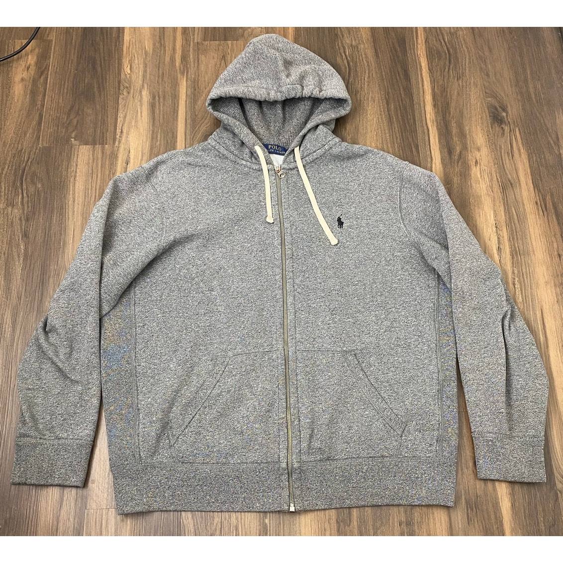 Men Polo Ralph Lauren heather grey fleece full zip-up heavy cotton hoodie, XL