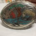 Vintage Turquoise & Coral Inlay Belt Buckle Fishing Scene Native American Logo