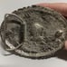 Vintage Turquoise & Coral Inlay Belt Buckle Fishing Scene Native American Logo